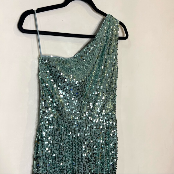 Rasario green sequin one shoulder gown maxi dress size US 6 NEW! New with tags! - Picture 7 of 13